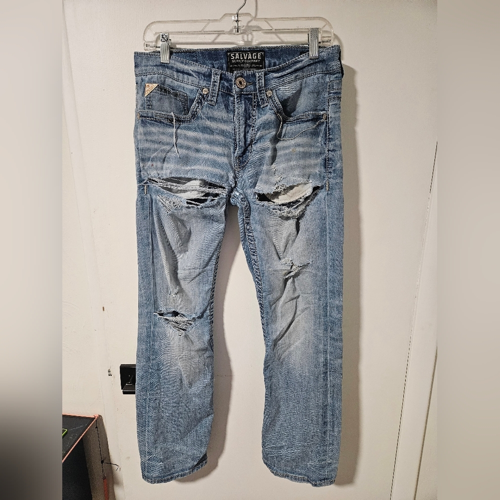 Salvage Light Blue Distressed Slim Jeans